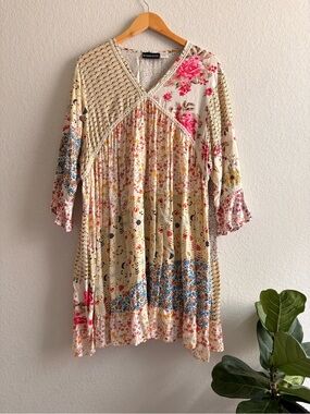 The Pyramid Collection Boho Patchwork Maxi Dress 2X Hippie bohemian festival